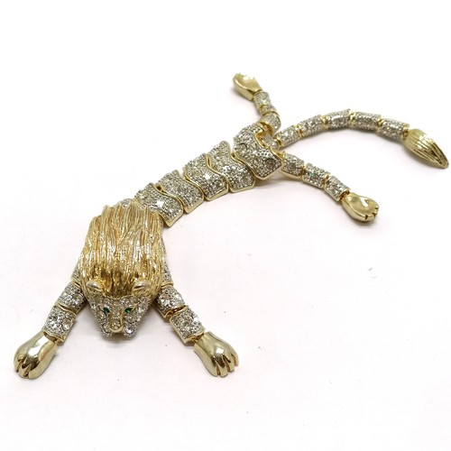 339 - Large costume jewellery articulated lion brooch - 20cm total length with 2 pin attachments