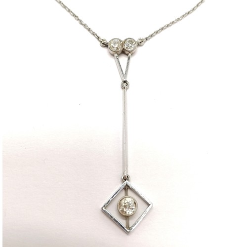 342 - Antique 18ct marked white gold neckchain with integrated diamond set pendant drop (chain 42cm & drop... 