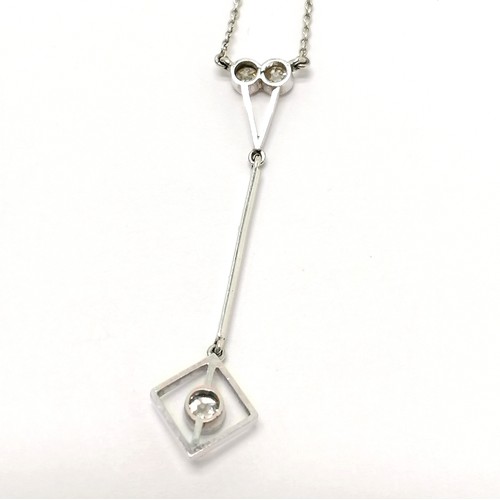 342 - Antique 18ct marked white gold neckchain with integrated diamond set pendant drop (chain 42cm & drop... 