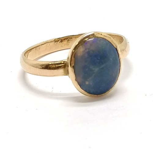 350 - 3 x 18ct gold rings ~ sapphire / white stone (size L), diamond cluster (size L½) & opal ring (size S... 