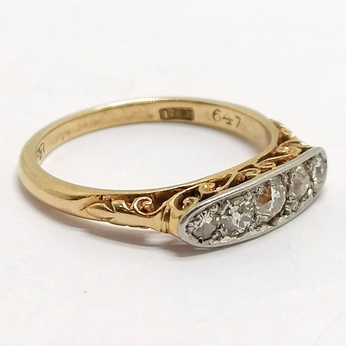 357 - Antique 18ct marked gold 5 stone diamond ring by W.H.G.T. ~ size L½ & 2.7g total weight