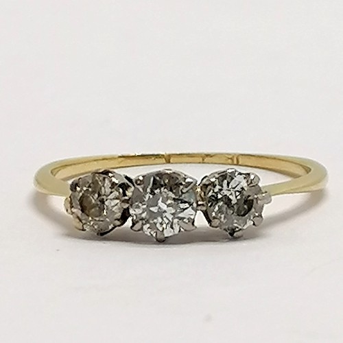 358 - 18ct marked gold 3 stone diamond ring - size J½ & 1.2g total weight ~ thin shank & has 3 claws missi... 