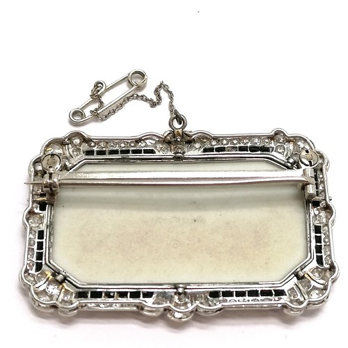 367 - Antique white metal diamond set brooch with a neo-classical Wedgwood panel - 5cm across & 19.5g ~ ti... 