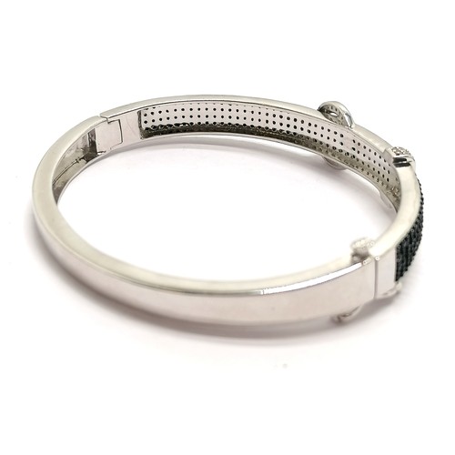 370 - Silver hallmarked multi black & white stone set belt design bangle - 6.5cm across & 21g total weight