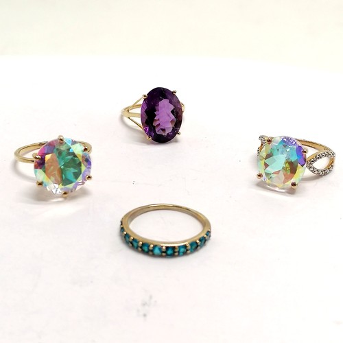 374 - 4 x 9ct hallmarked gold stone set rings inc amethyst - size O to Q ~ total weight 14.7g