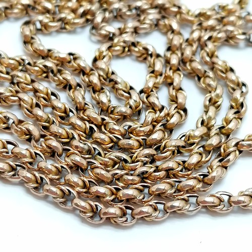 377 - Antique 9ct marked gold languard chain - 148cm long & 35.3g