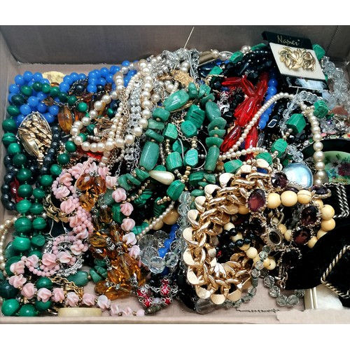 399 - Qty of costume jewellery inc bead necklaces, palekh brooch, Napier earrings etc