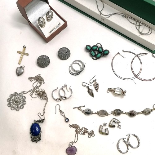 406 - Qty of mostly silver (some unmarked) jewellery inc 2 x blue diamond rings, 2 boxed bracelets, blue s... 