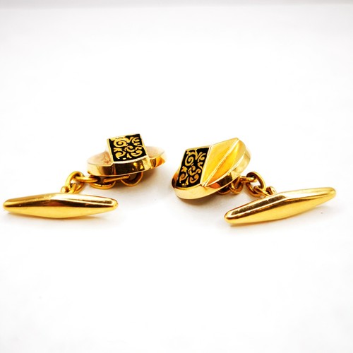 435 - Portuguese vintage pair of 800 hallmarked gold cufflinks with enamel detail - total weight 6.2g