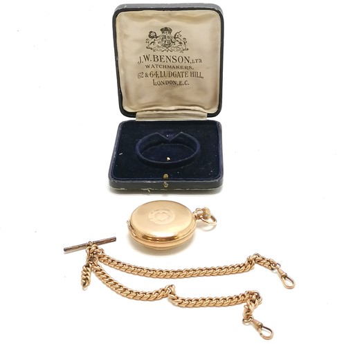 452 - Antique gold plated gents open faced Dennison cased pocket watch (4.5cm diameter) with arabic numera... 