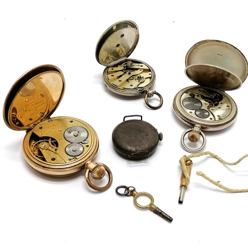 454 - 3 x antique pocket watches - Thomas Russell hunter with silver case (45mm), open faced silver dial i... 