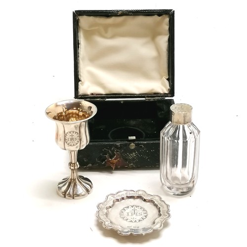 473 - Boxed silver travelling communion set with initials to box WWO (William Warren Coverdale Lipscomb Or... 