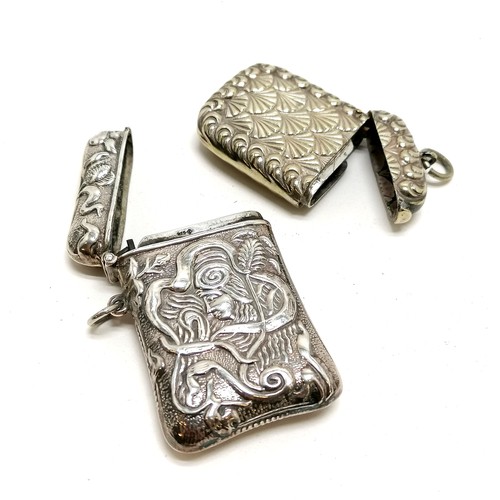 474 - Sterling silver vesta case with Art Nouveau design - 5.5cm x 3.5cm (28g) t/w vintage nickel vesta ca... 