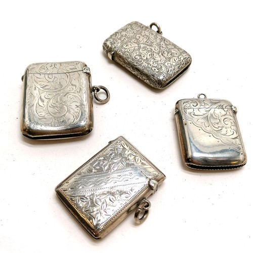 481 - 4 x antique sterling silver vesta cases with hand chased decoration inc Sampson Morden with monogram... 