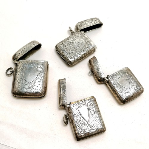 481 - 4 x antique sterling silver vesta cases with hand chased decoration inc Sampson Morden with monogram... 