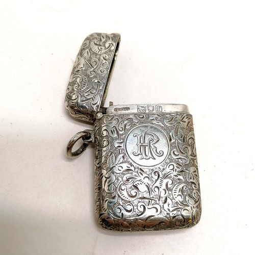 481 - 4 x antique sterling silver vesta cases with hand chased decoration inc Sampson Morden with monogram... 