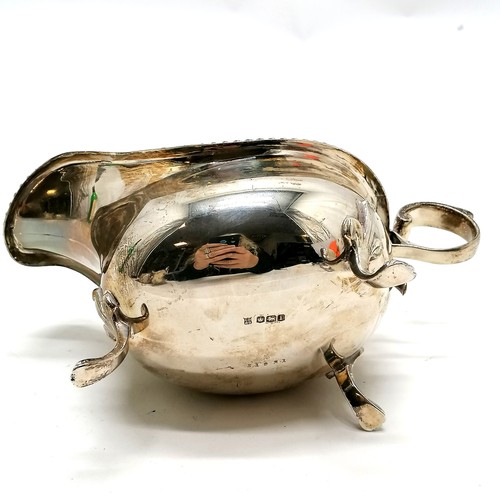 499 - Sterling silver sauceboat with gadrooned edge & terminating on 3 paw feet by Cooper Brothers & Sons ... 