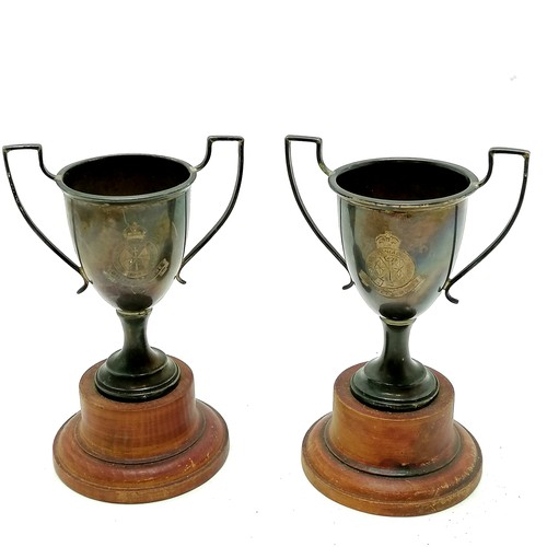 500 - 2 x Royal Colonial Institute sterling silver trophies on turned wooden bases - 12cm total height & s... 