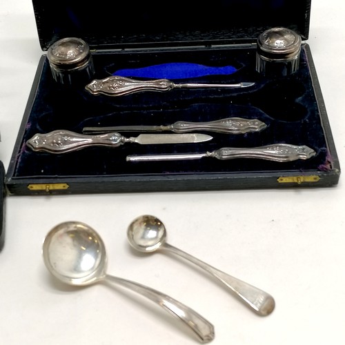 504 - Part cased Chester silver manicure set, unmarked silver hand lens in Theodore Hamblin box (chips to ... 