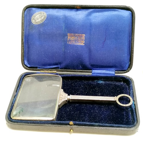 504 - Part cased Chester silver manicure set, unmarked silver hand lens in Theodore Hamblin box (chips to ... 