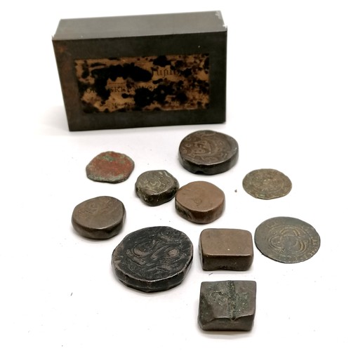 542 - John Greenwood Chemists Glycerine Jujubes tin containing some old interesting coins inc middle easte... 