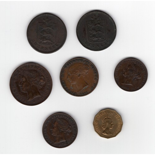 556 - Jersey coins 1/26th shilling 1858 + 1870, 1/24th shilling 1877, 1/12th shilling 1881, ¼ shilling 196... 