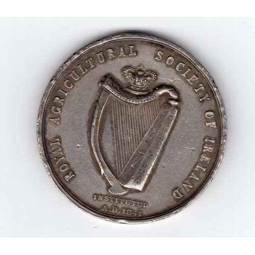 558 - Unmarked silver 1862 Royal Agricultural Society of Ireland (Kennaught farming society) medallion pre... 