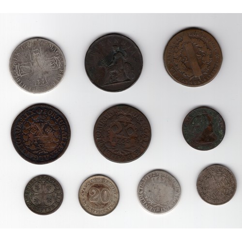 559 - 10 x coins inc 1819 Ionian Islands 2 oboli, 17th century William III halfcrown, 1920 China 20 cents,... 