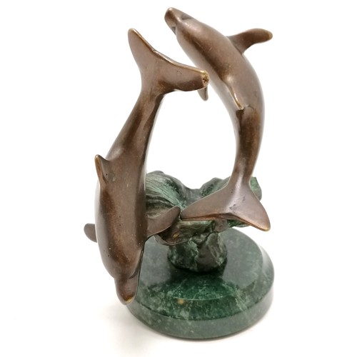 572 - Contemporary bronze study of 2 dolphins on a turned marble base - 13cm high