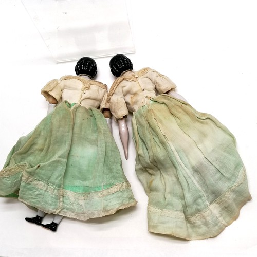 575 - Unusual pair of antique porcelain & cloth dolls in original matching period dress - 29cm high ~ 1 ha... 