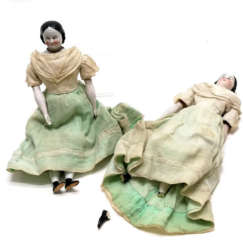 575 - Unusual pair of antique porcelain & cloth dolls in original matching period dress - 29cm high ~ 1 ha... 