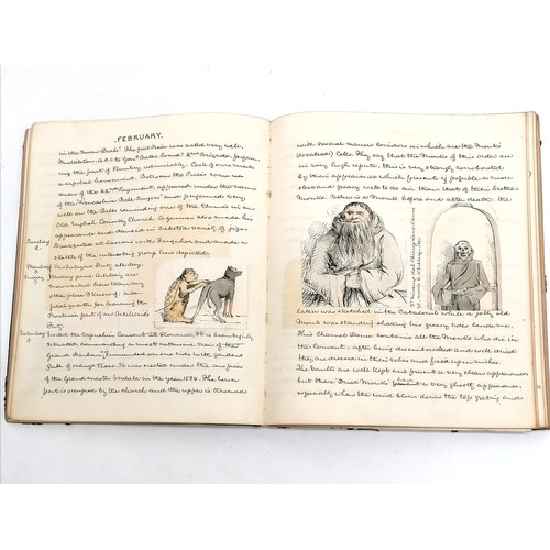 590 - 1862 hand written diary (with hand drawn pictures) by H H Lewis (Lieutenant in the Royal Artillery) ... 