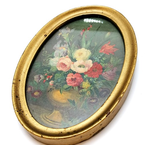 597 - Antique gilt framed print of a woman 22cm x 26cm T/W a small oval framed print of flowers