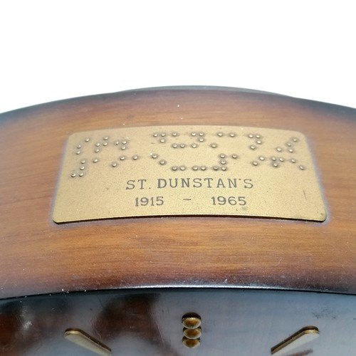 598 - Wooden cased mantle clock with St Dunstans 1915-65 commemorative plaque to top (hand detached & has ... 