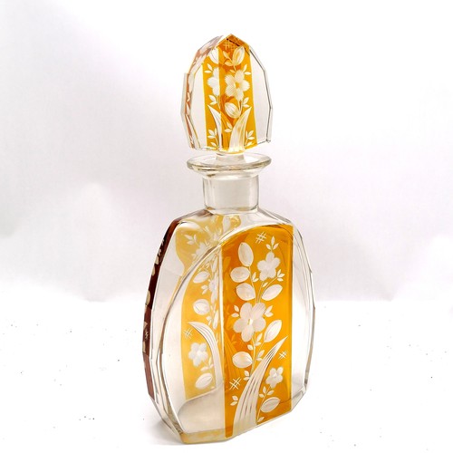 3 - Antique Bohemian decanter with amber coloured detail. 25cm high. In good condition, no chips or crac... 