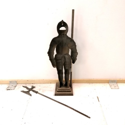 4 - Figural cast metal knight fireside stand with lance as a poker. 90cm high. Missing it's brush and sh... 