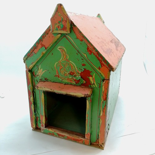 8 - Folk Art scratch built dog kennel with fairground style paint detail - 55cm long x 33cm x 54cm high