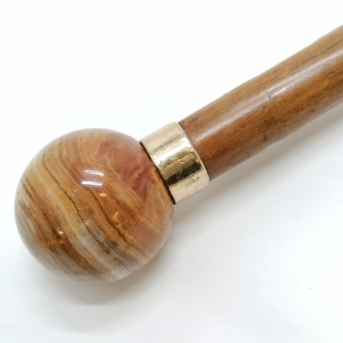 9 - 3 x antique walking sticks - agate ball topped, silver topped malacca cane (86cm and has dents to to... 