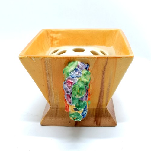 16 - Clarice Cliff My Garden flower vase with oasis. 24cm x 15cm x 12.5cm high. In good condition, no cra... 