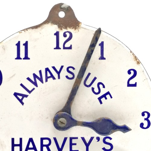 18 - Antique enamel sign in the form of a clock dial (with moving hands) - 'Always use Harvey's Blues' - ... 