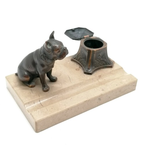 21 - Antique French marble desk stand with spelter inkwell and a figure of a bulldog. 16cm x 10cm x 9cm h... 