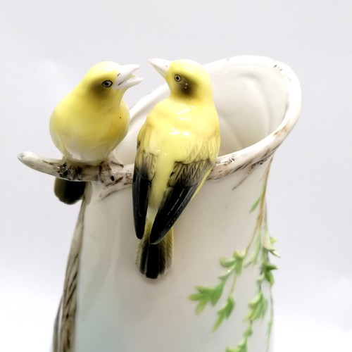 25 - Graff porcelain tall vase with 2 yellow bird decoration to top ~ 38cm high & no obvious damage