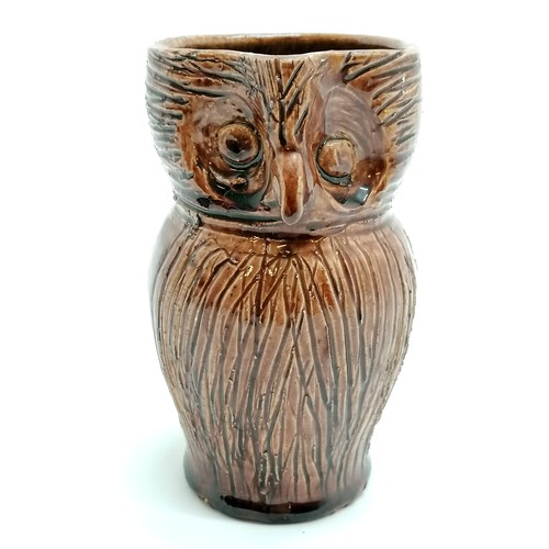 28 - Farnham Pottery (Harris) studio pottery owl jug - 12cm high & nibbles to base