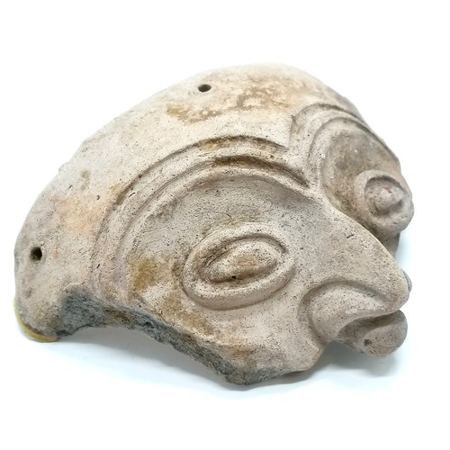 30 - Pre-columbian terracotta mask shard (12cm across) t/w double face detailed vessel (14cm high & has s... 