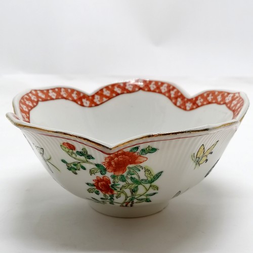 43 - Oriental made in Hong Kong for Liberty lotus flower shaped bowl hand decorated with butterflies - 15... 