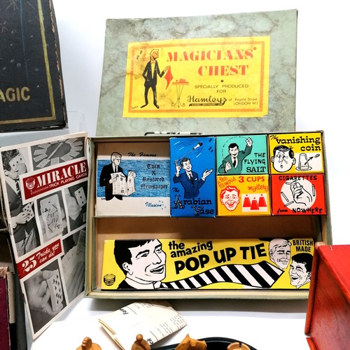 59 - David Nixon boxed magic set (signed inside lid?), Hamleys magicians chest t/w wooden chess set with ... 