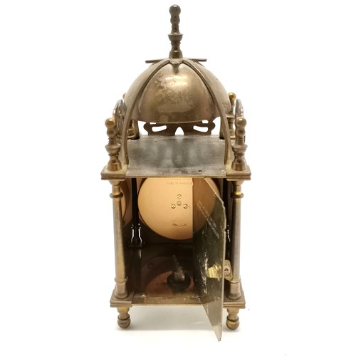 75 - Smiths mechanical reproduction Cromwell style brass mantle clock (with original key)  - 18cm high & ... 