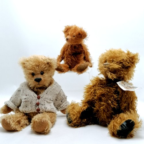 81 - Hand made plush jointed weighted teddy bear (41cm) wearing a hand knitted cardigan t/w Delight in cr... 