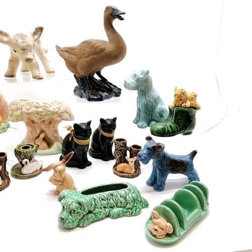 92 - Chinese duck figurine (25cm), Canadiana pottery hare t/w qty of mostly Sylvac animal figurines (some... 