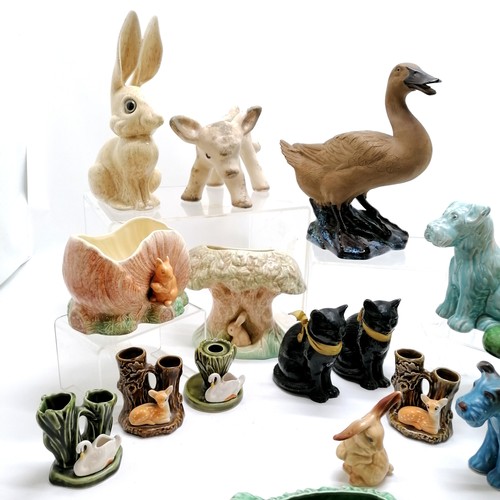 92 - Chinese duck figurine (25cm), Canadiana pottery hare t/w qty of mostly Sylvac animal figurines (some... 